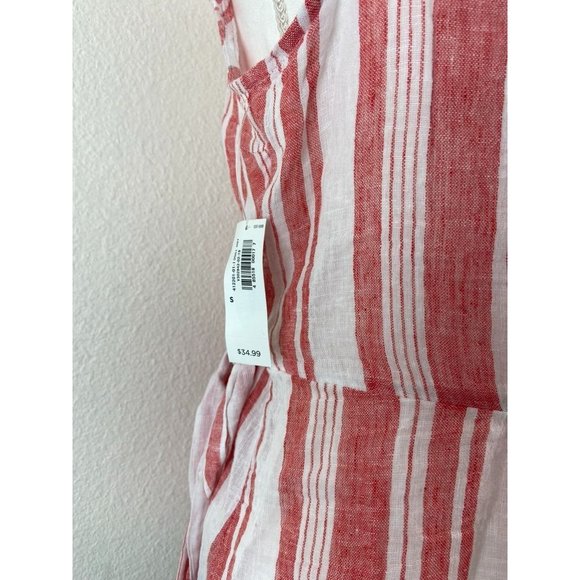 Old Navy women's small red white striped linen blend wrap ruffle cap sleeve top - Picture 4 of 7